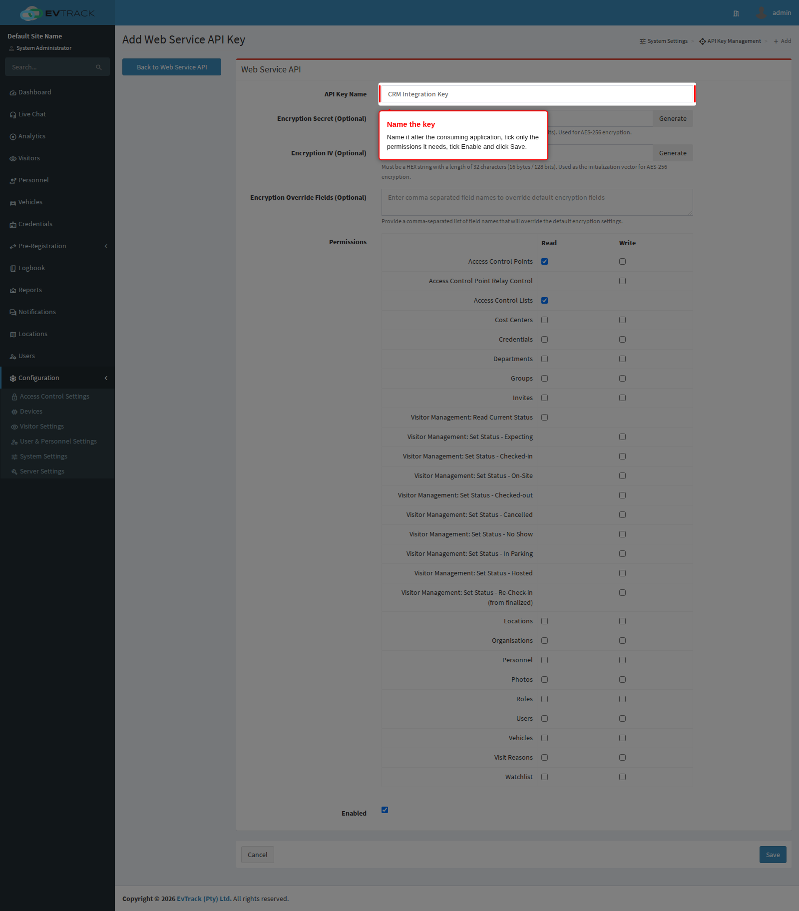New API key with permissions