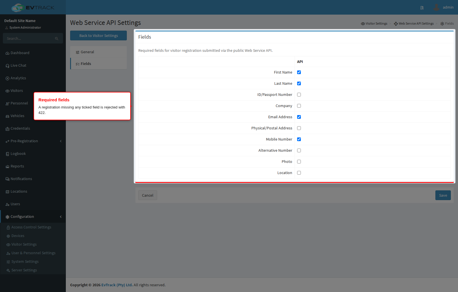 Required fields