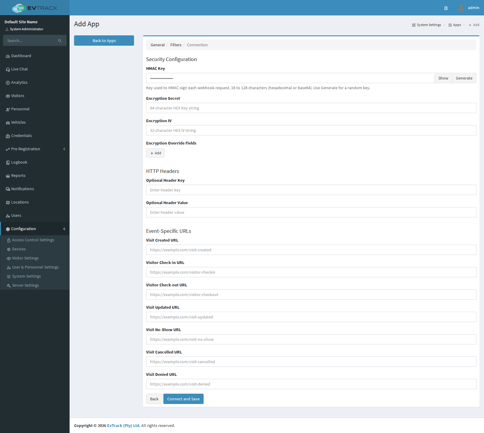 Webhook connection settings