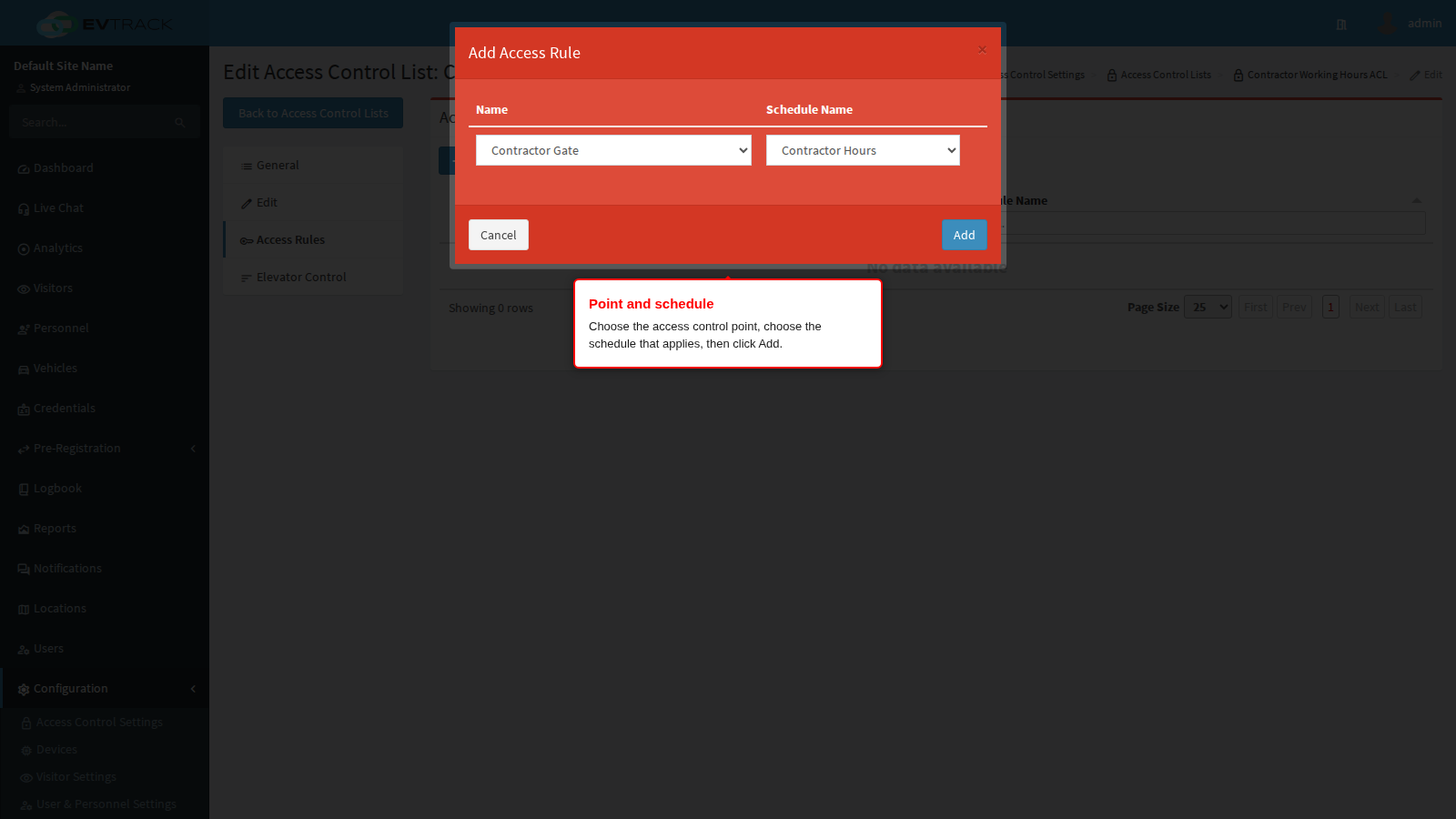 Add access rule dialog