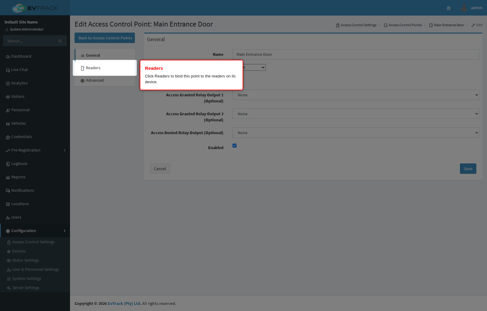 Access control point edit