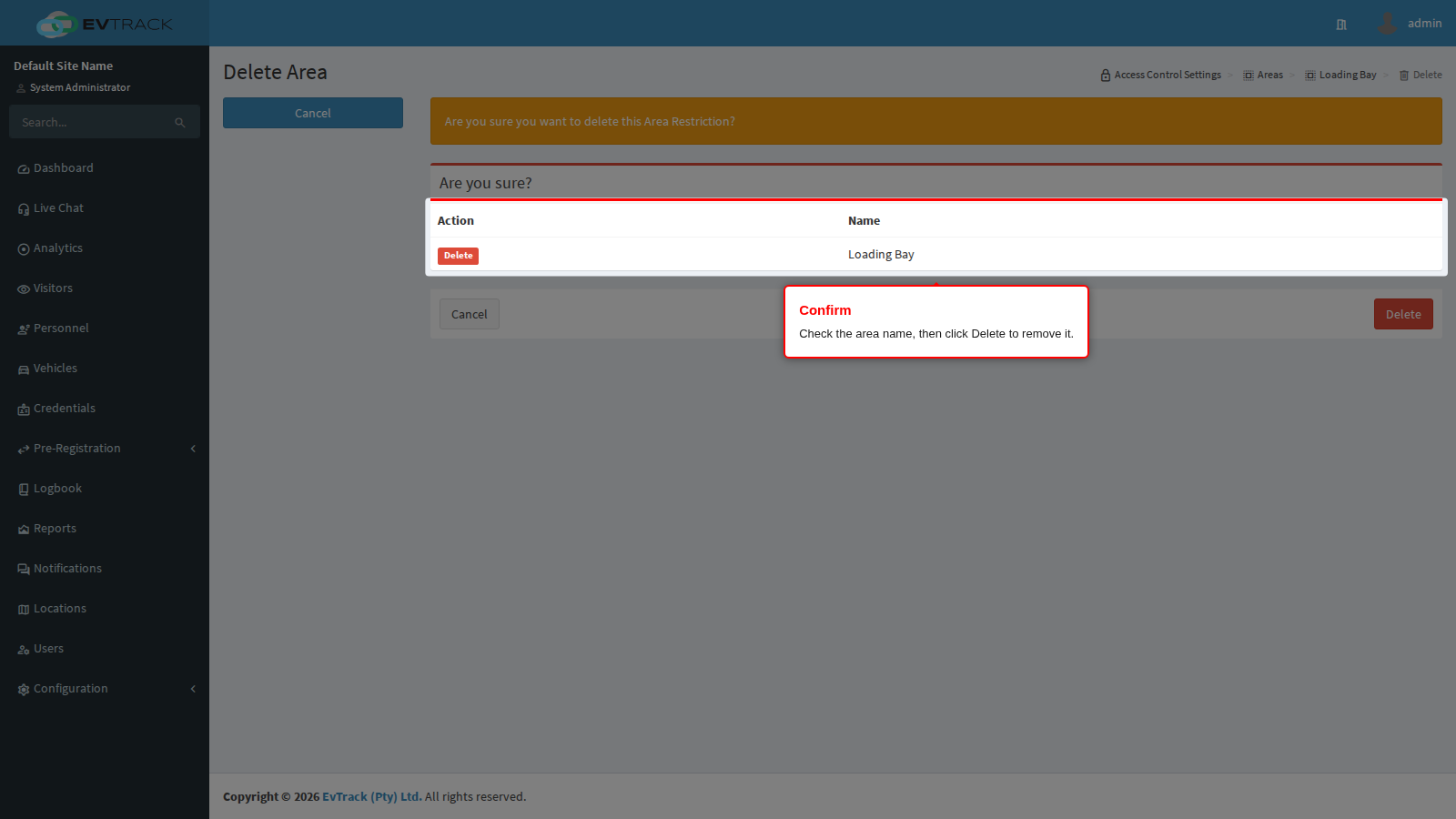 Confirm deletion