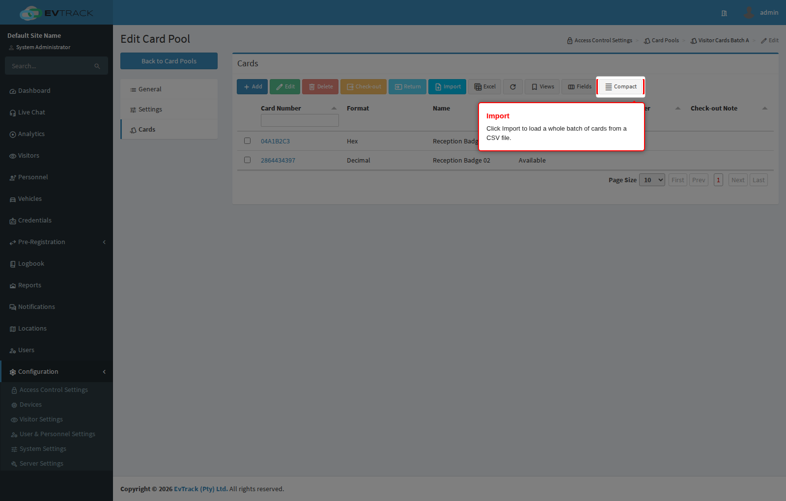 Import button