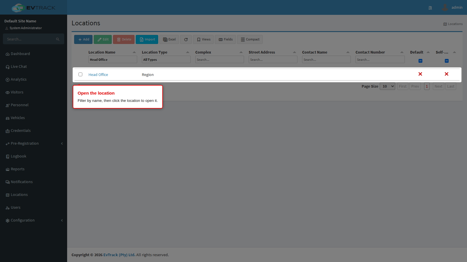 Filtering the list and opening the location