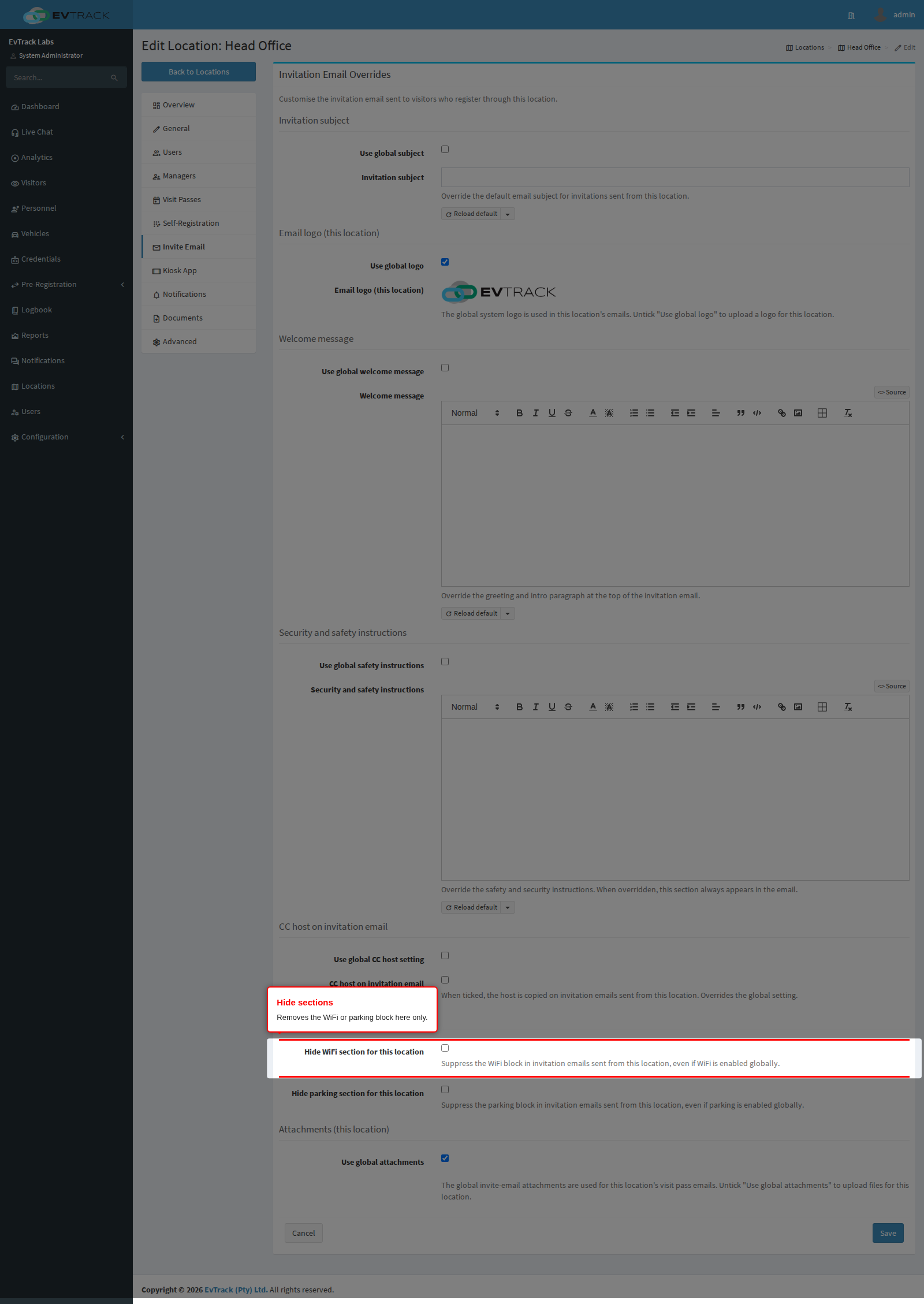 Hide sections