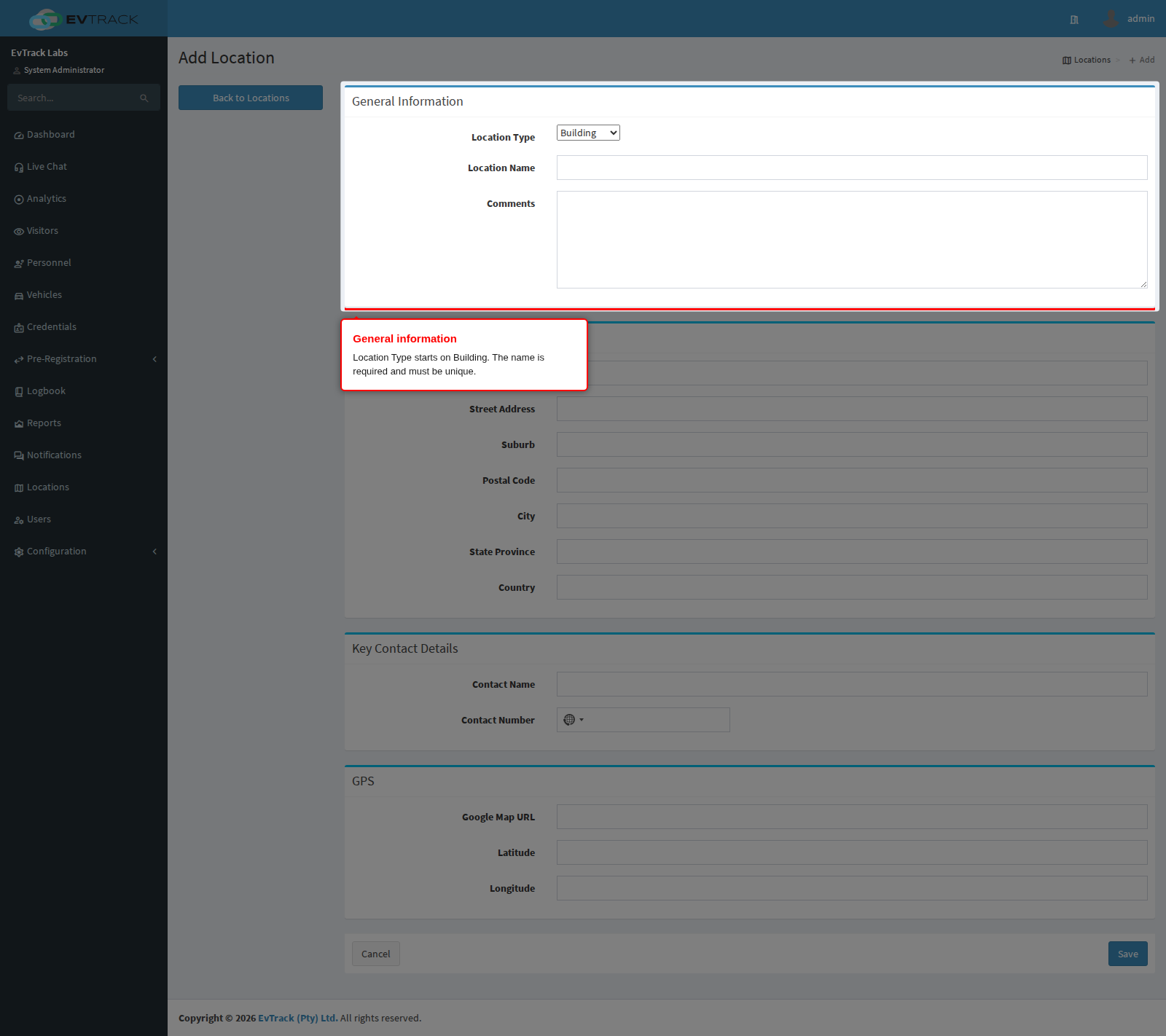 General information on the Add form