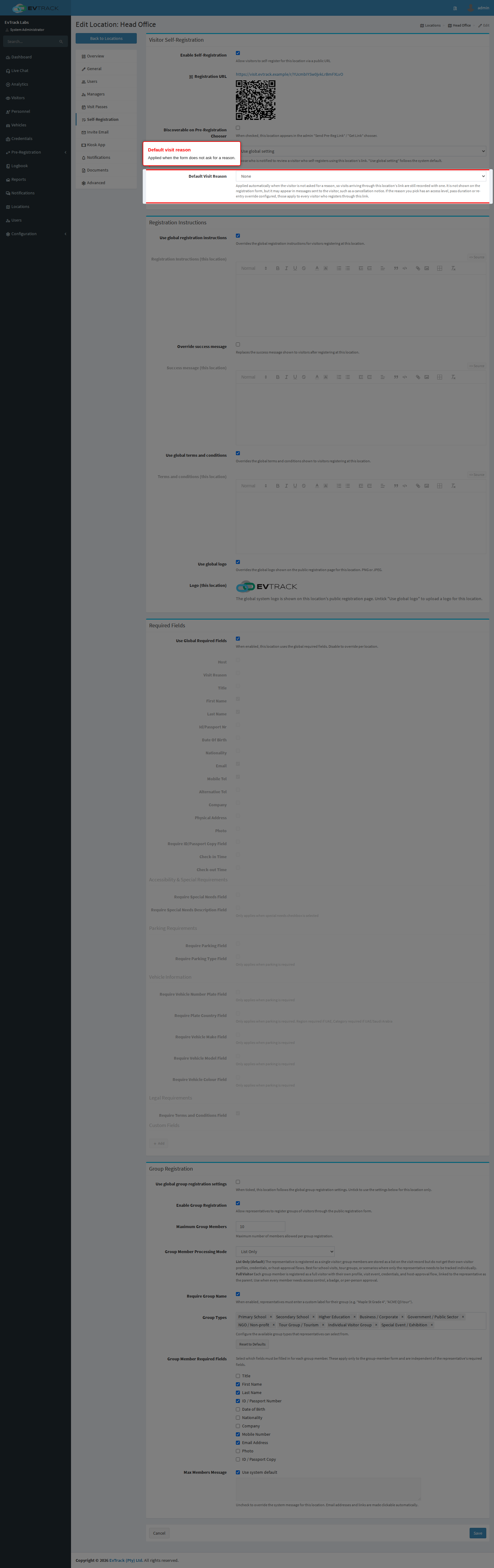 Default Visit Reason