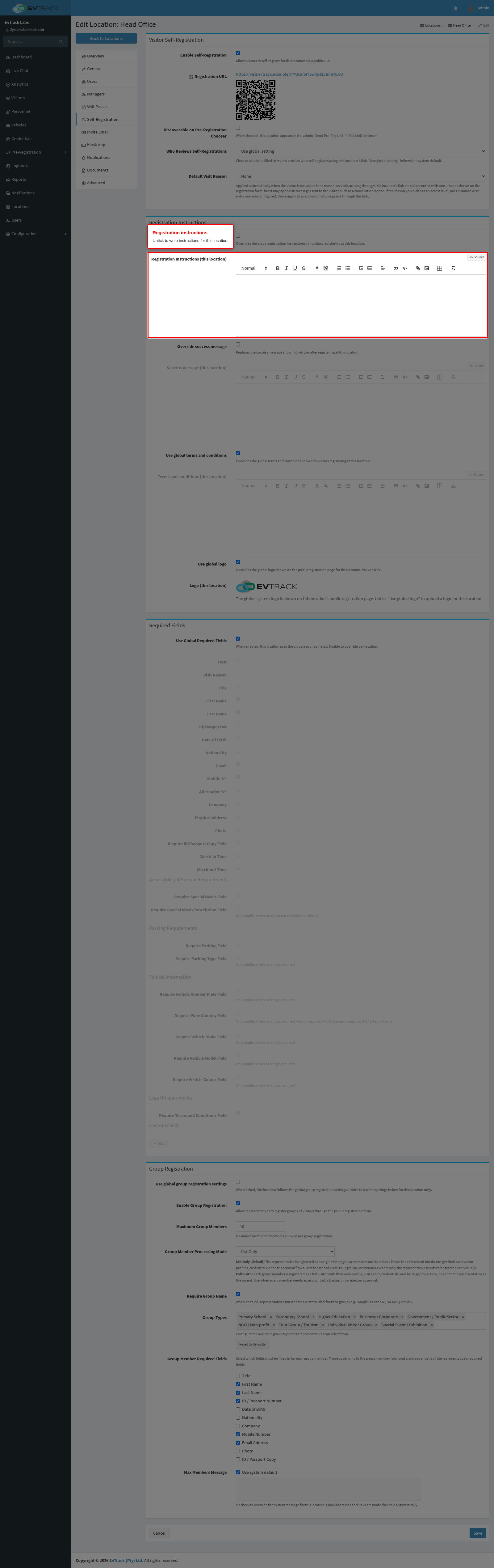 Registration instructions for this location