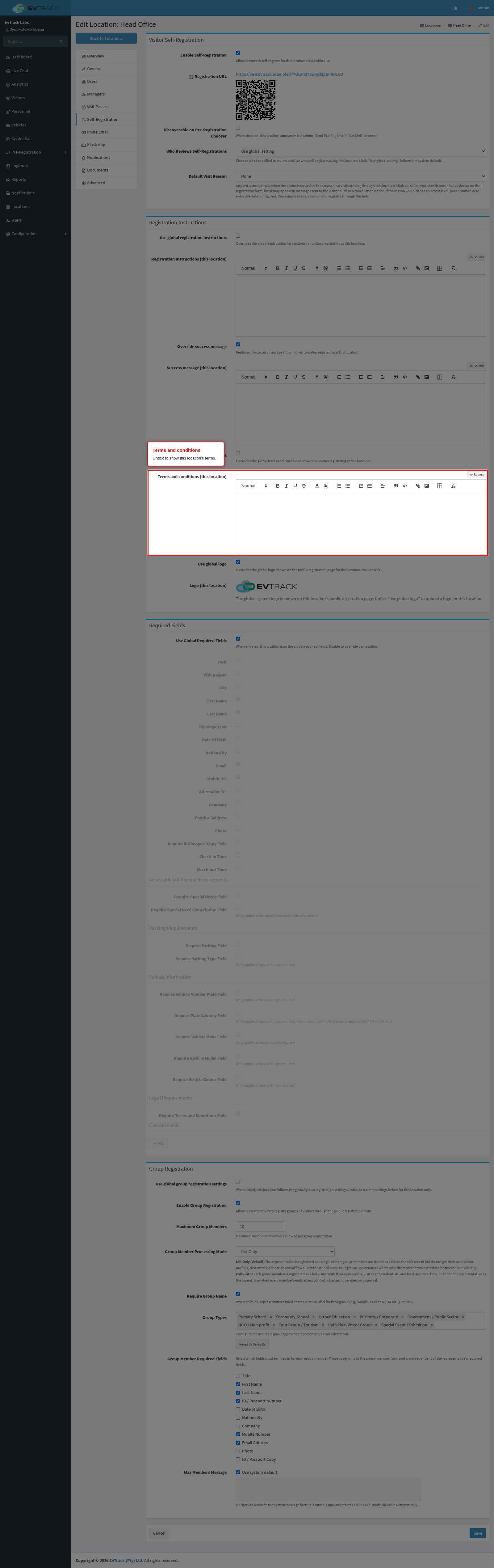 Terms and conditions for this location