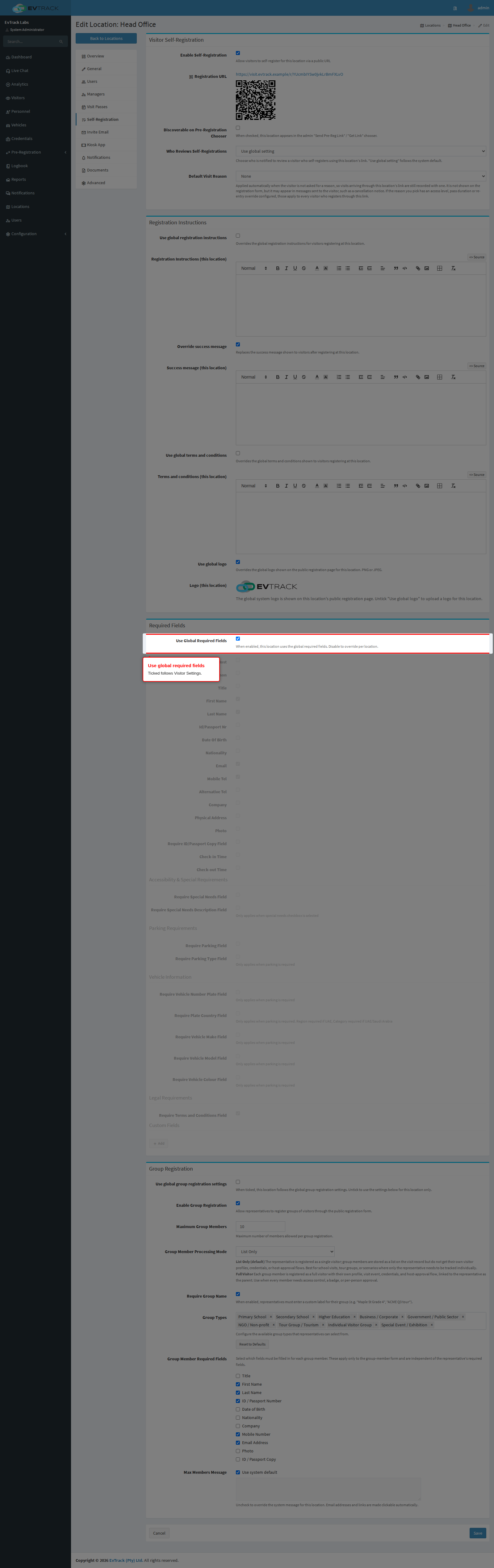 Use Global Required Fields