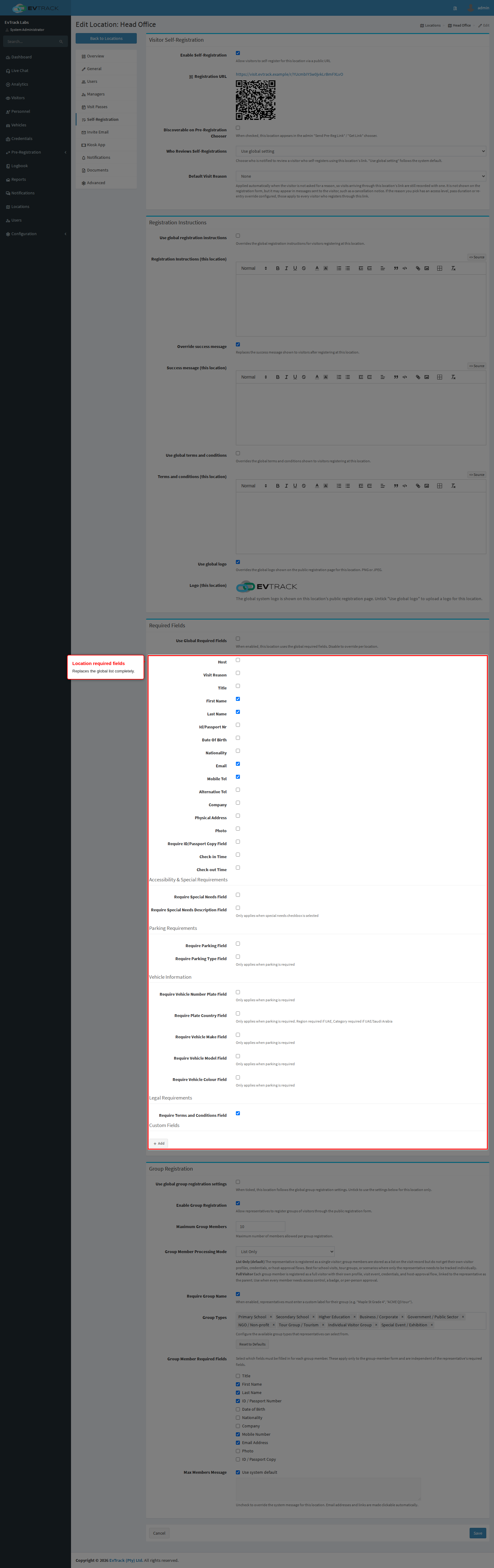 This location's required fields