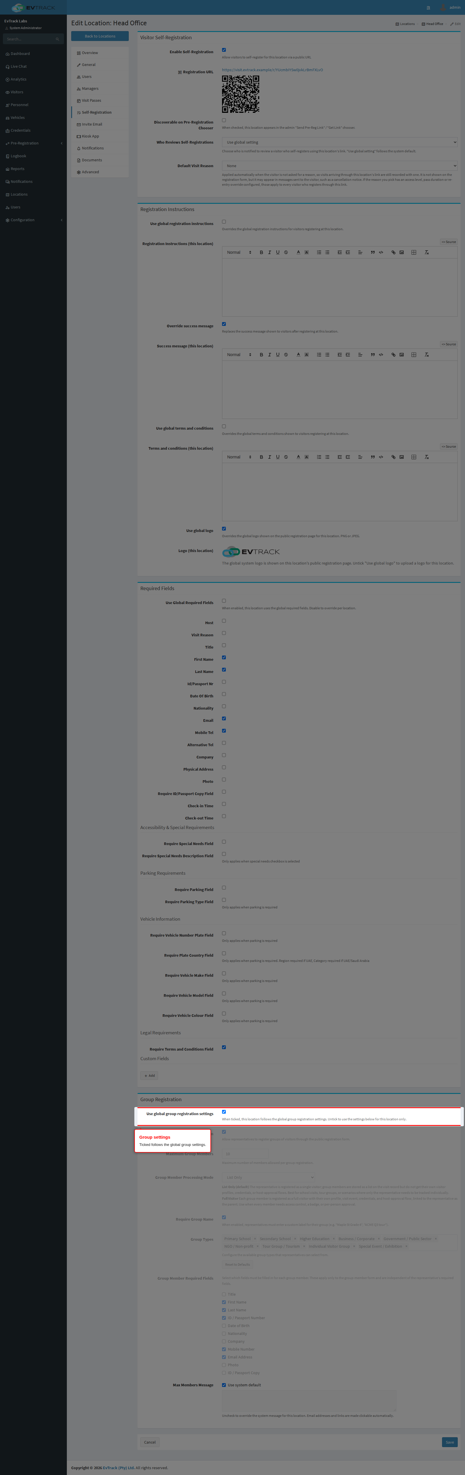 Use global group registration settings