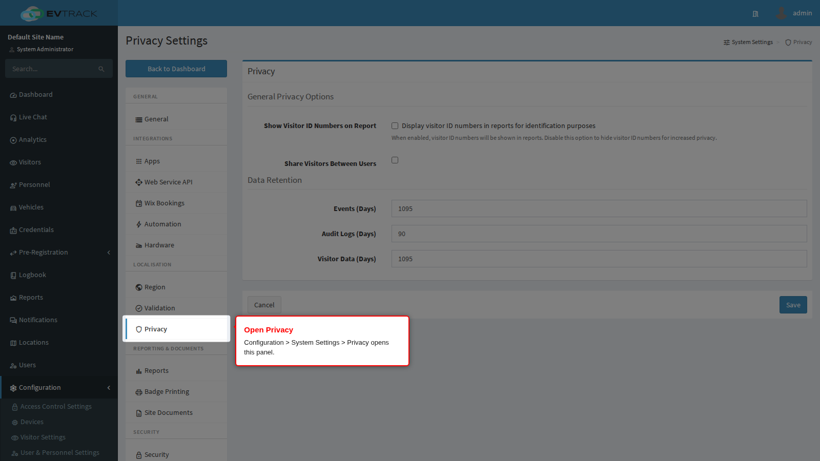 Privacy in the System Settings sidebar