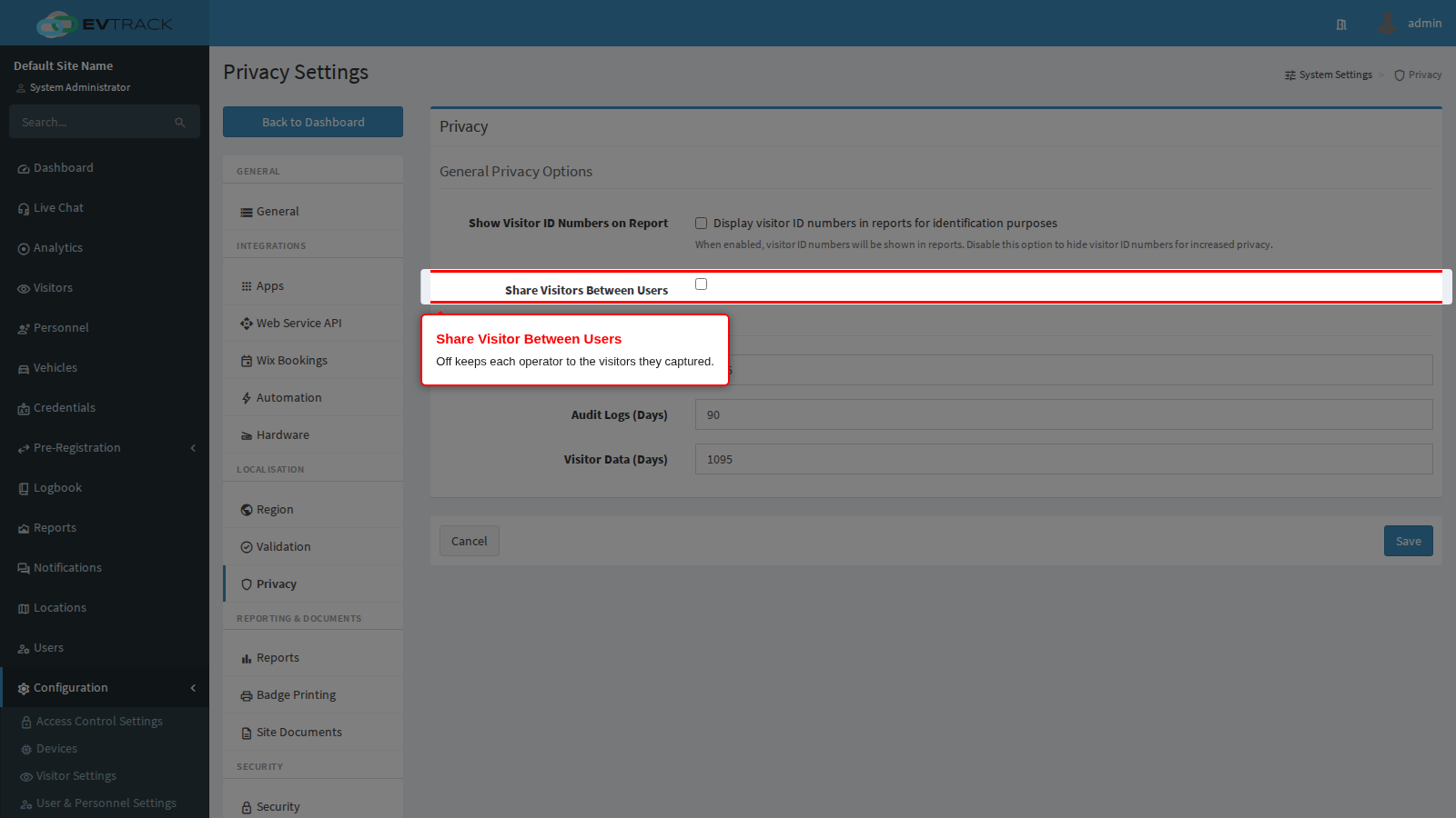 The Share Visitor Between Users option