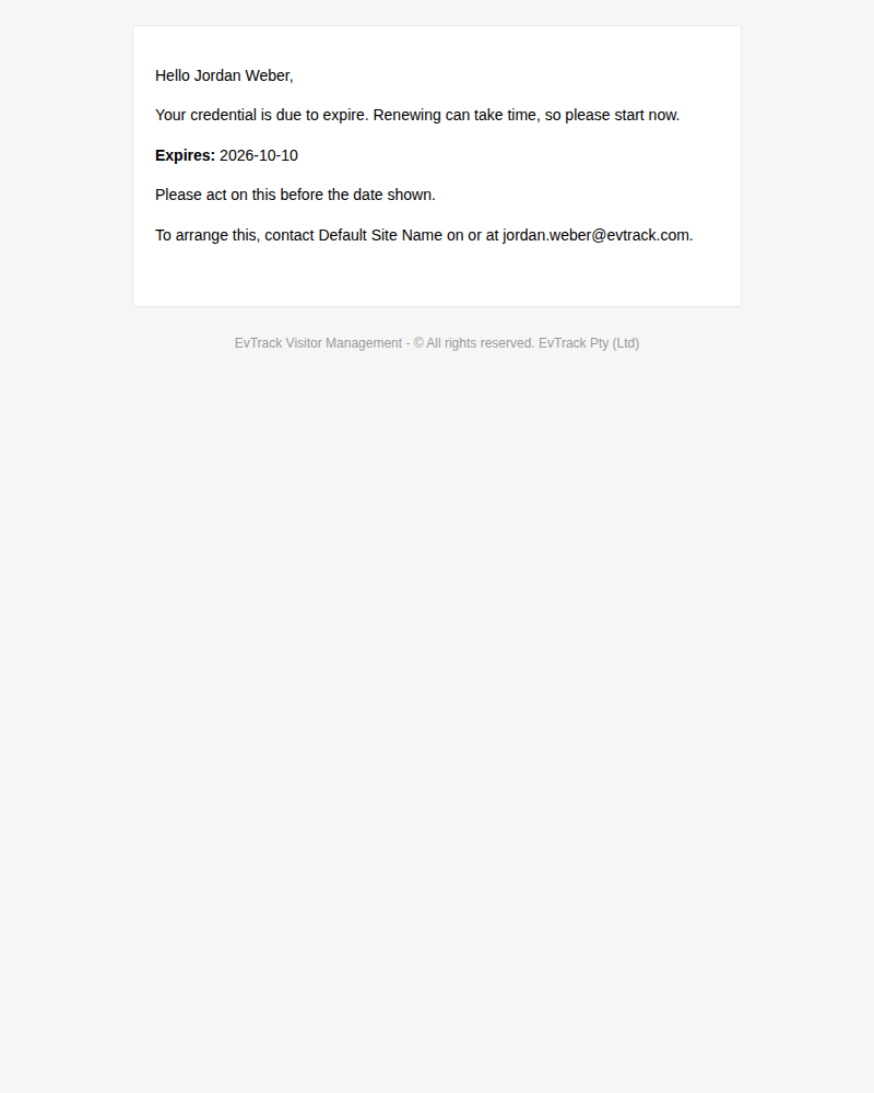 A credential-expiry reminder