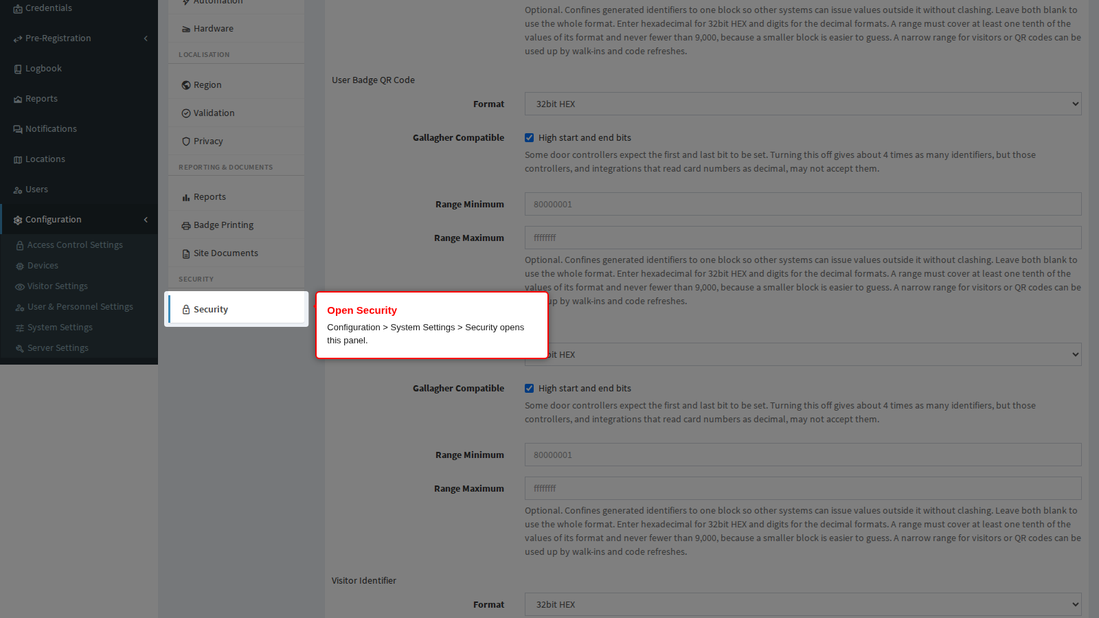 Security in the System Settings sidebar