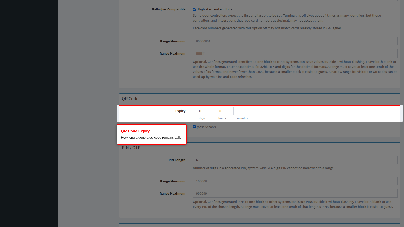 The QR Code Expiry field