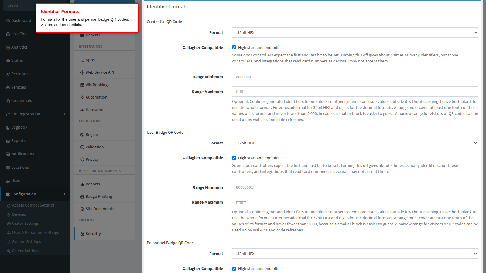 The identifier formats section