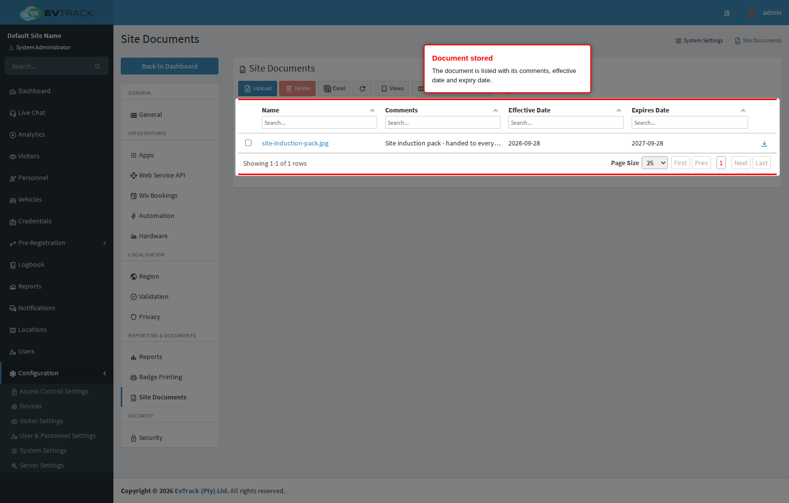 The stored document in the list