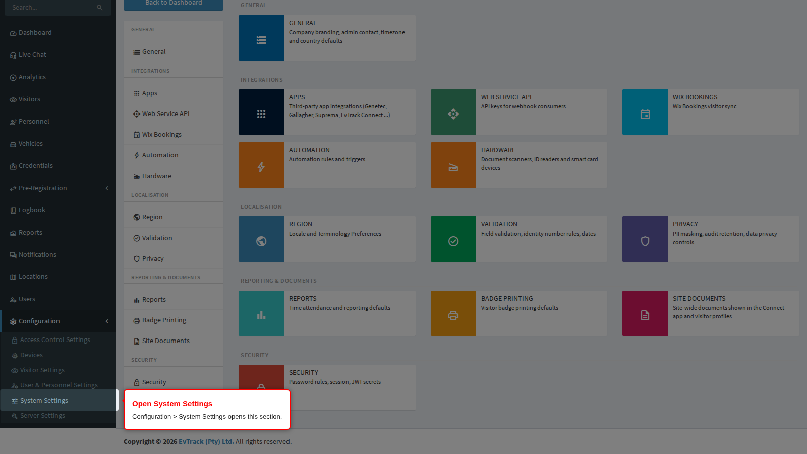 Configuration > System Settings in the sidebar