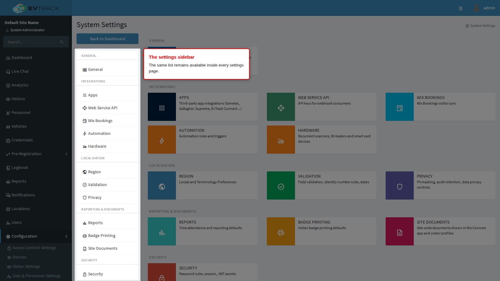 The System Settings sidebar