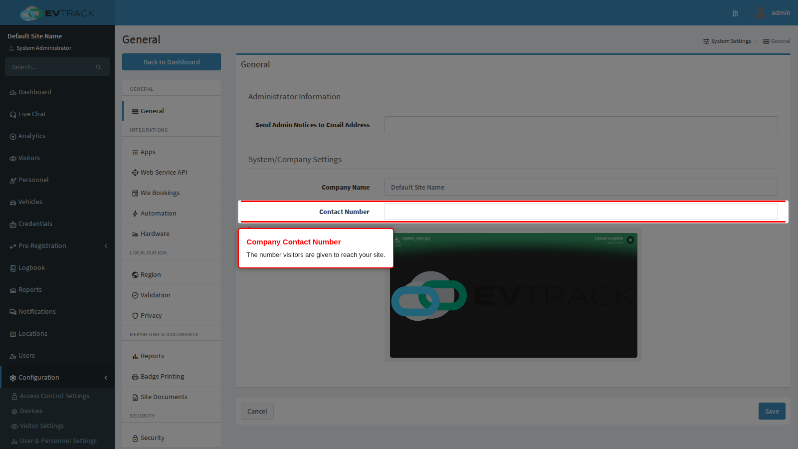 The Company Contact Number field