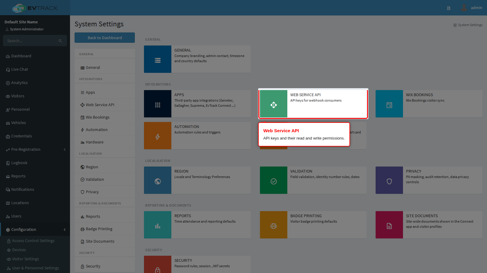 The Web Service API tile