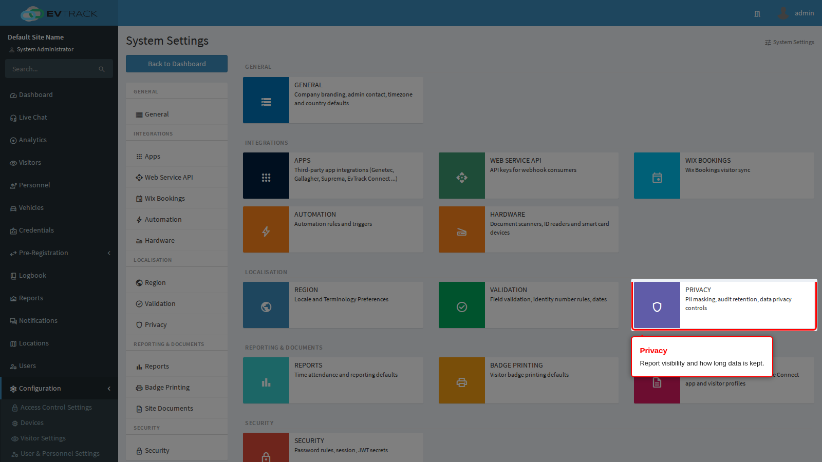 The Privacy tile