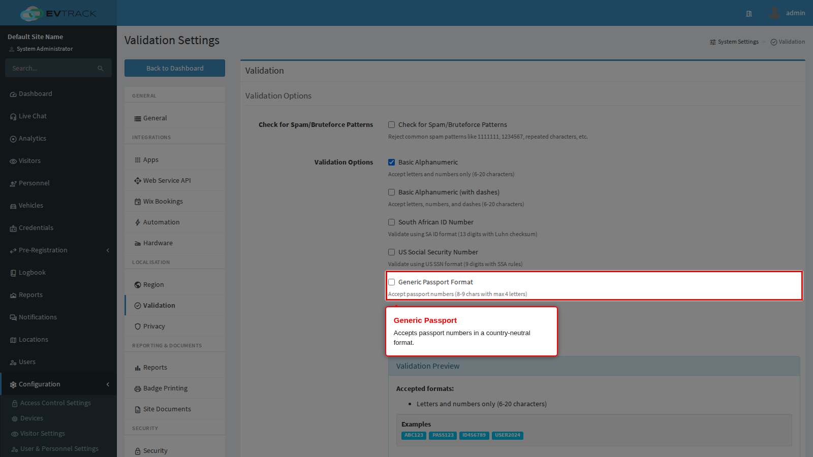The Generic Passport Format option