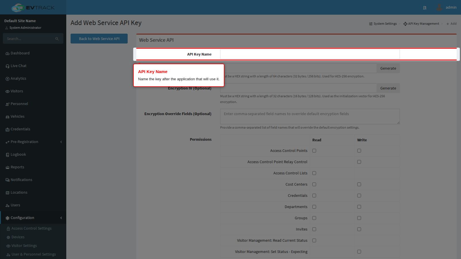 The API Key Name field