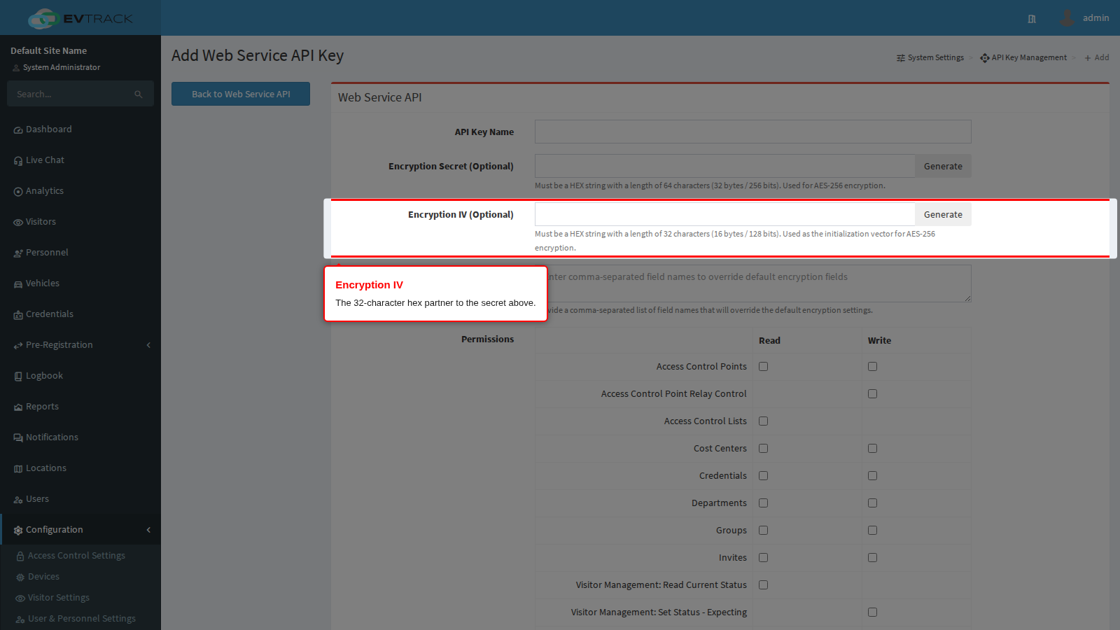The Encryption IV field and its Generate button