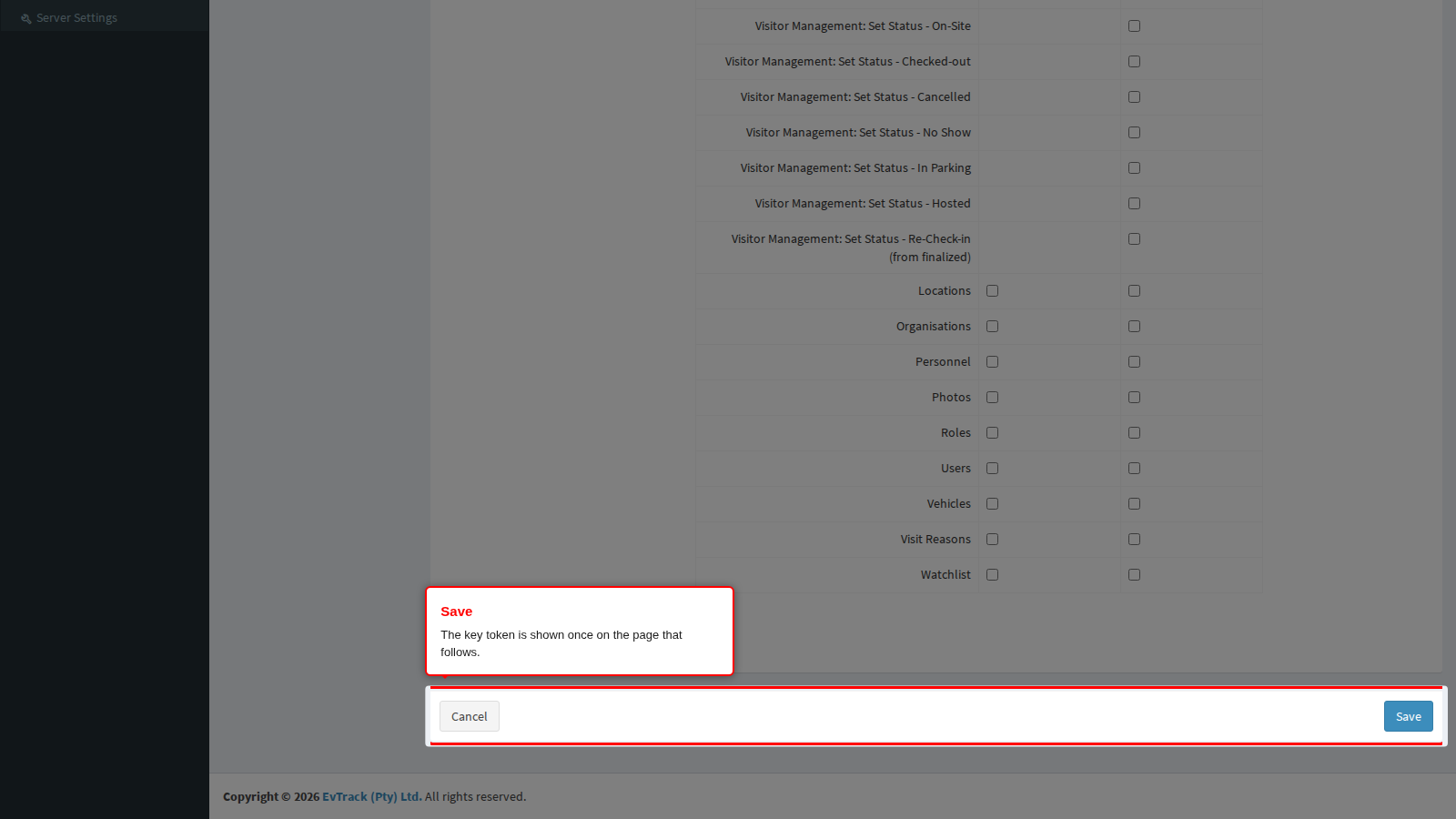 The Save and Cancel buttons