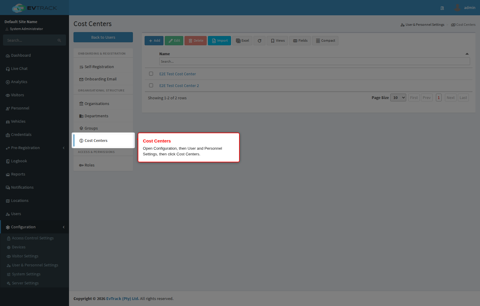 Open Cost Centers
