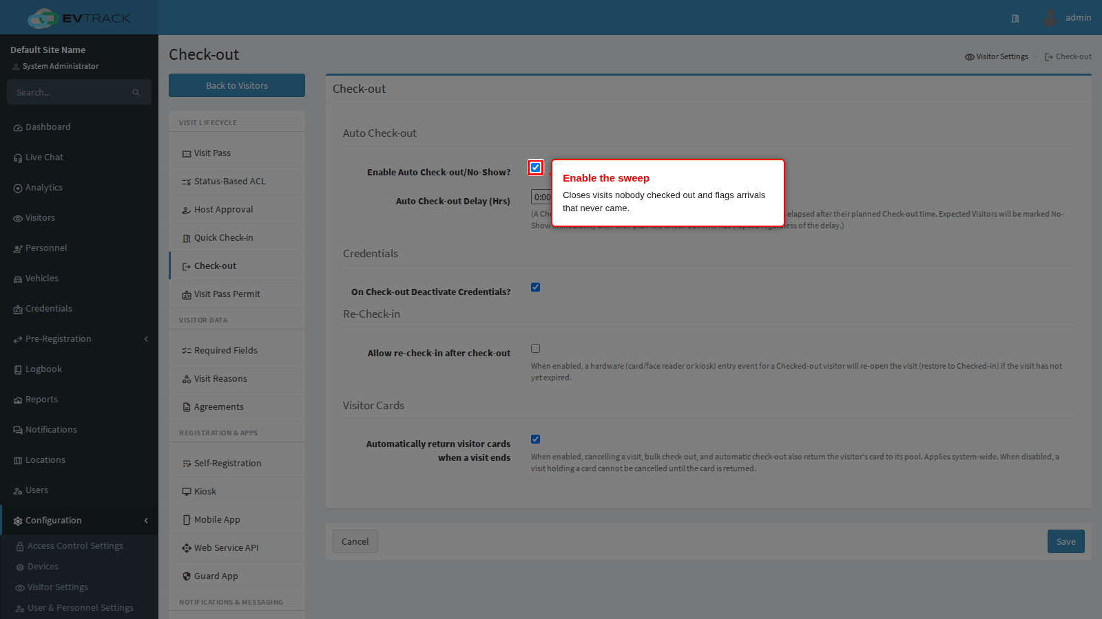 Enable Auto Check-out/No-Show