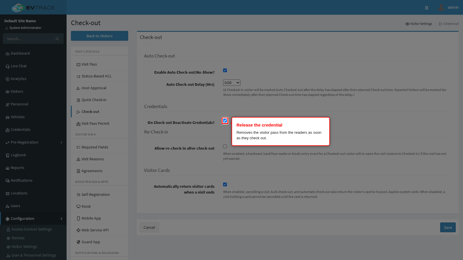 On Check-out Deactivate Credentials