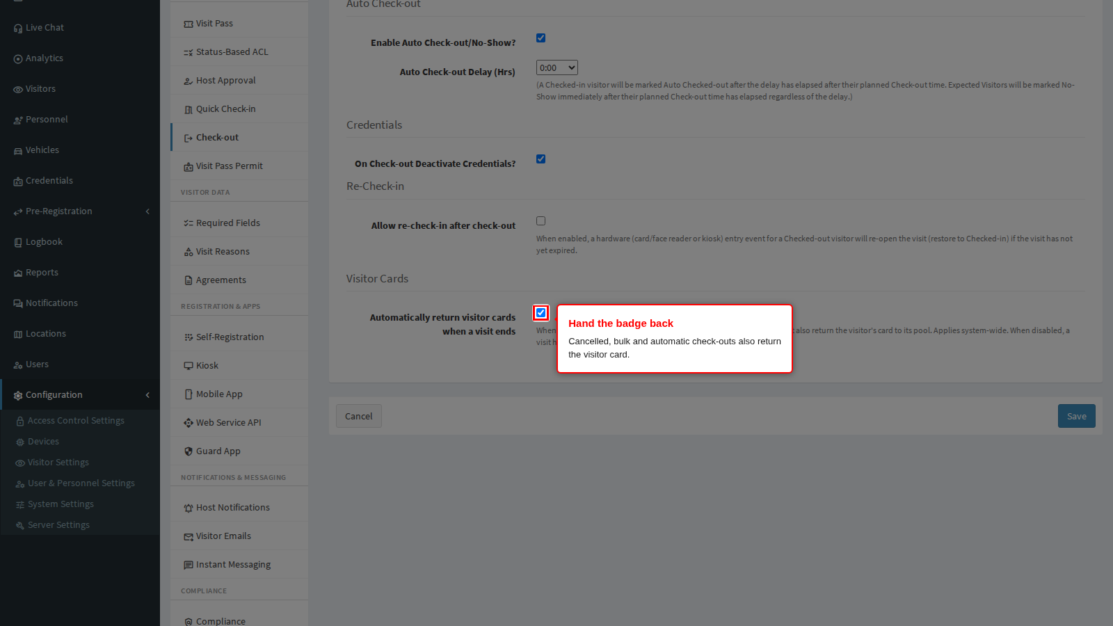 Automatically return visitor cards