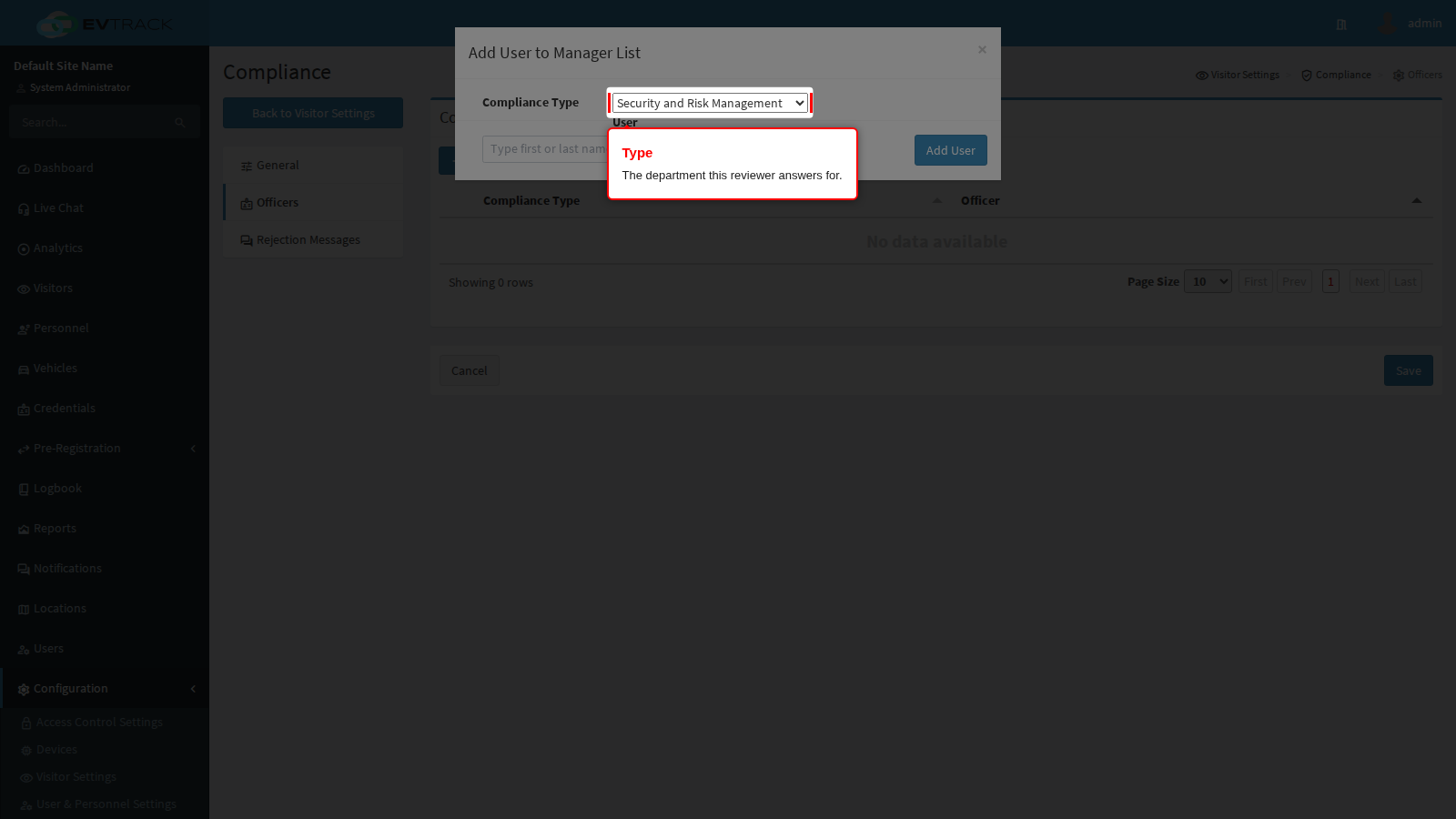 The officer Type selector