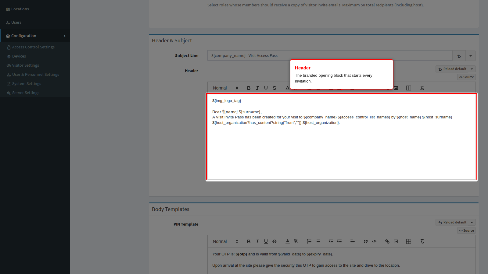 Header editor