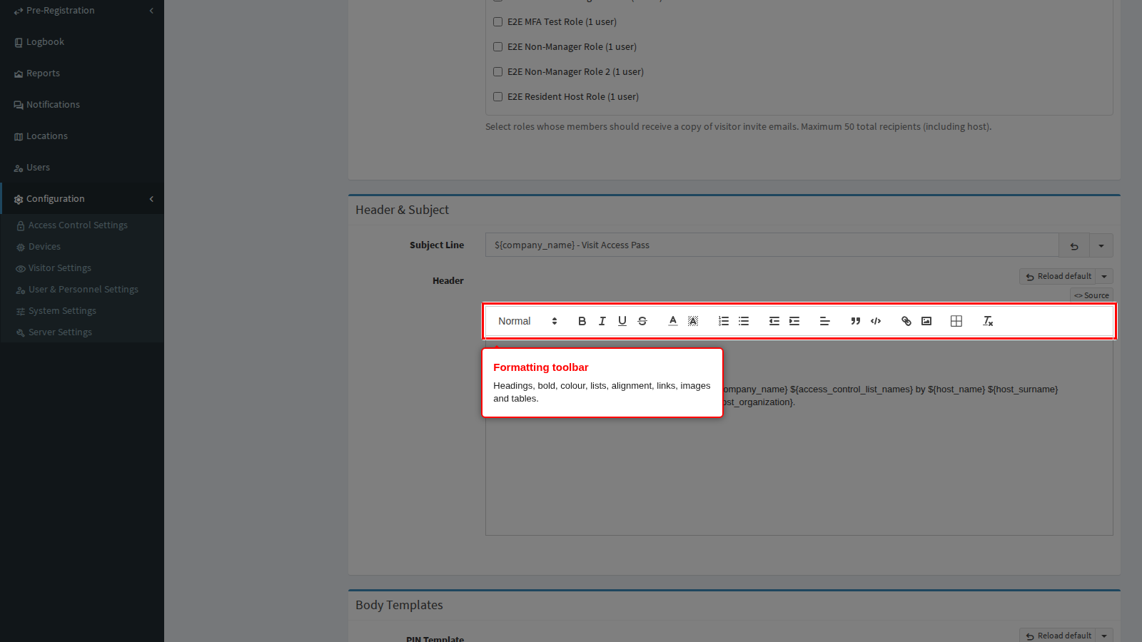 Editor toolbar
