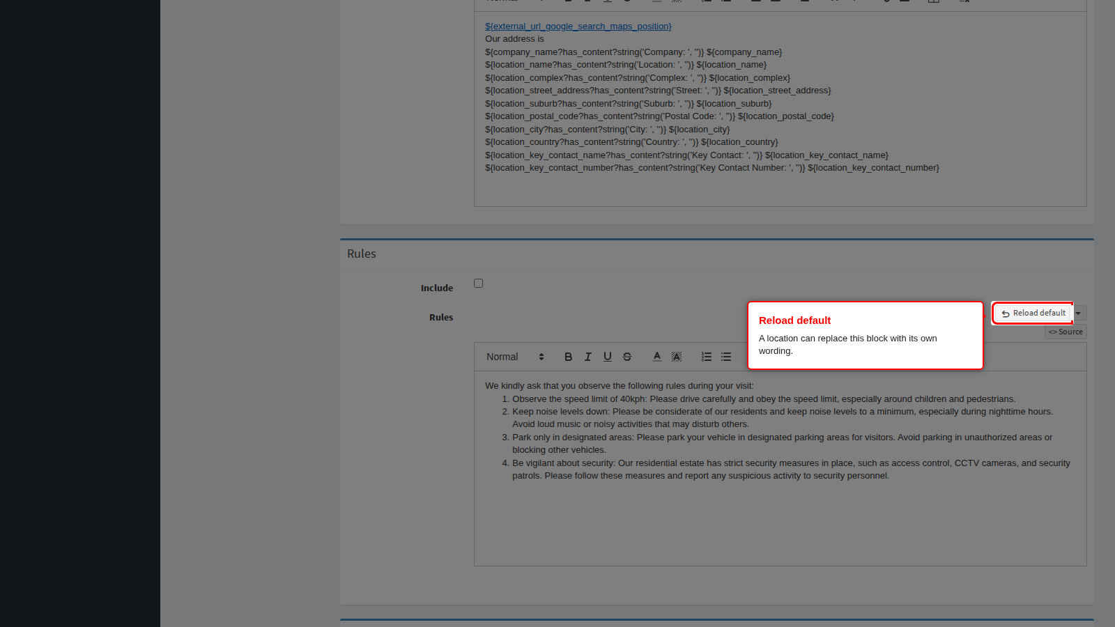 Rules reload default