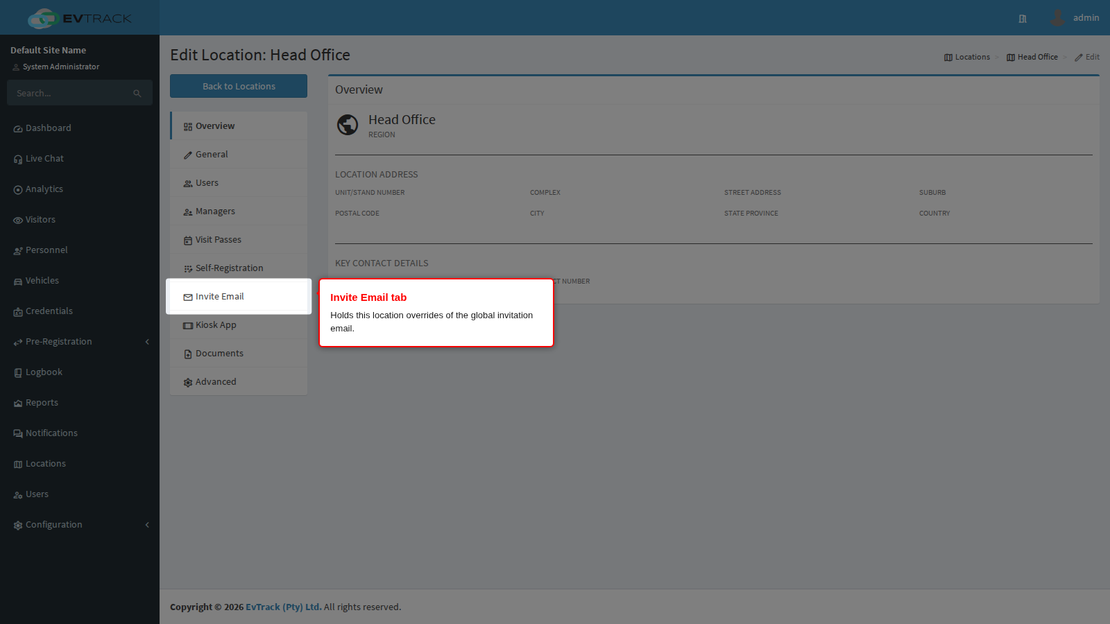 Invite Email tab