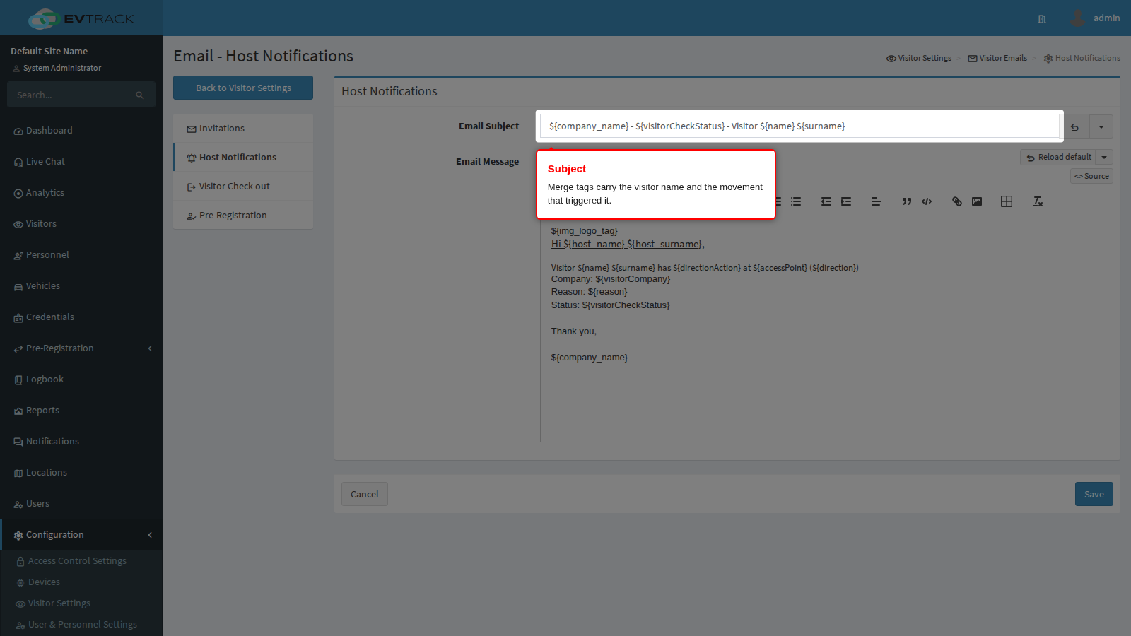 Host notification subject