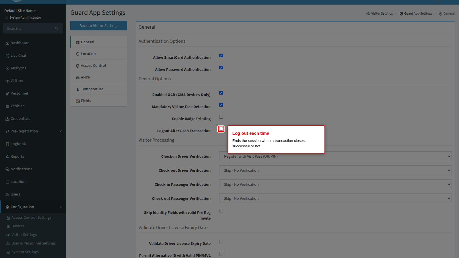 Log out after each transaction