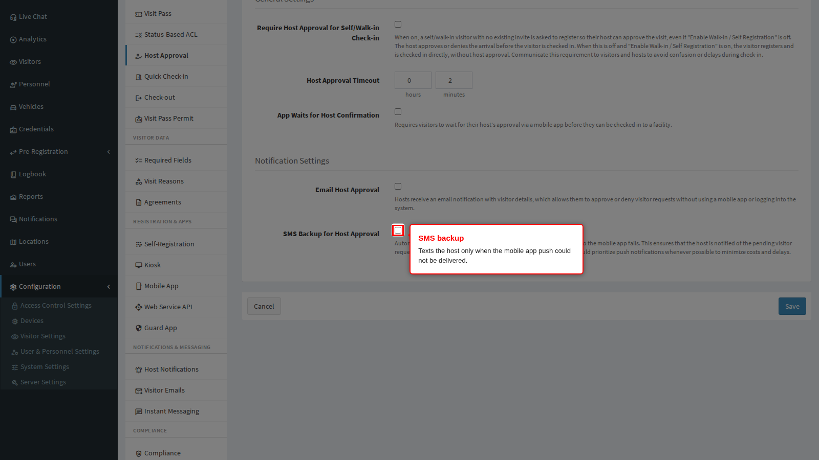 SMS Backup for Host Approval