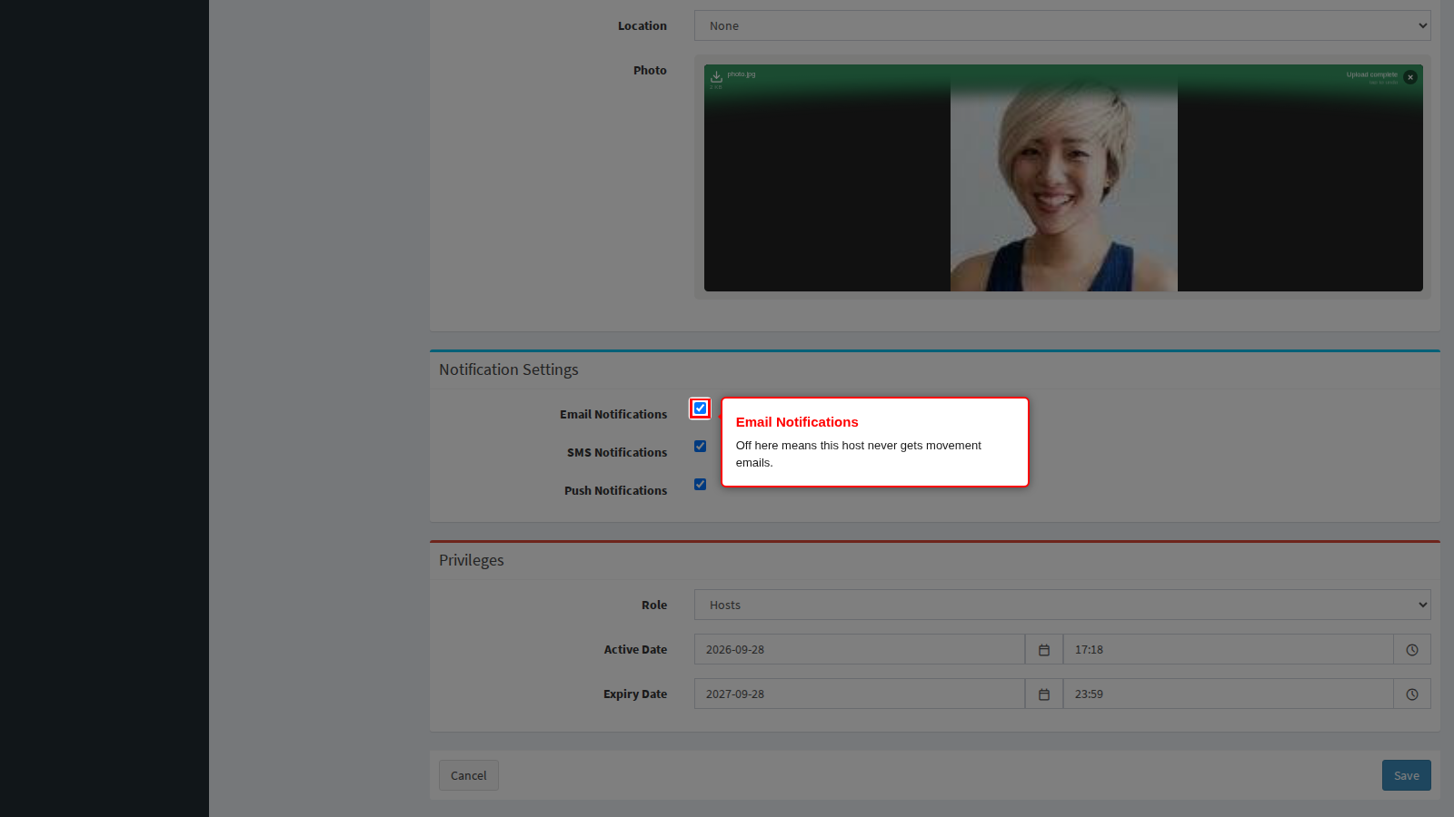 Email Notifications on the host's profile