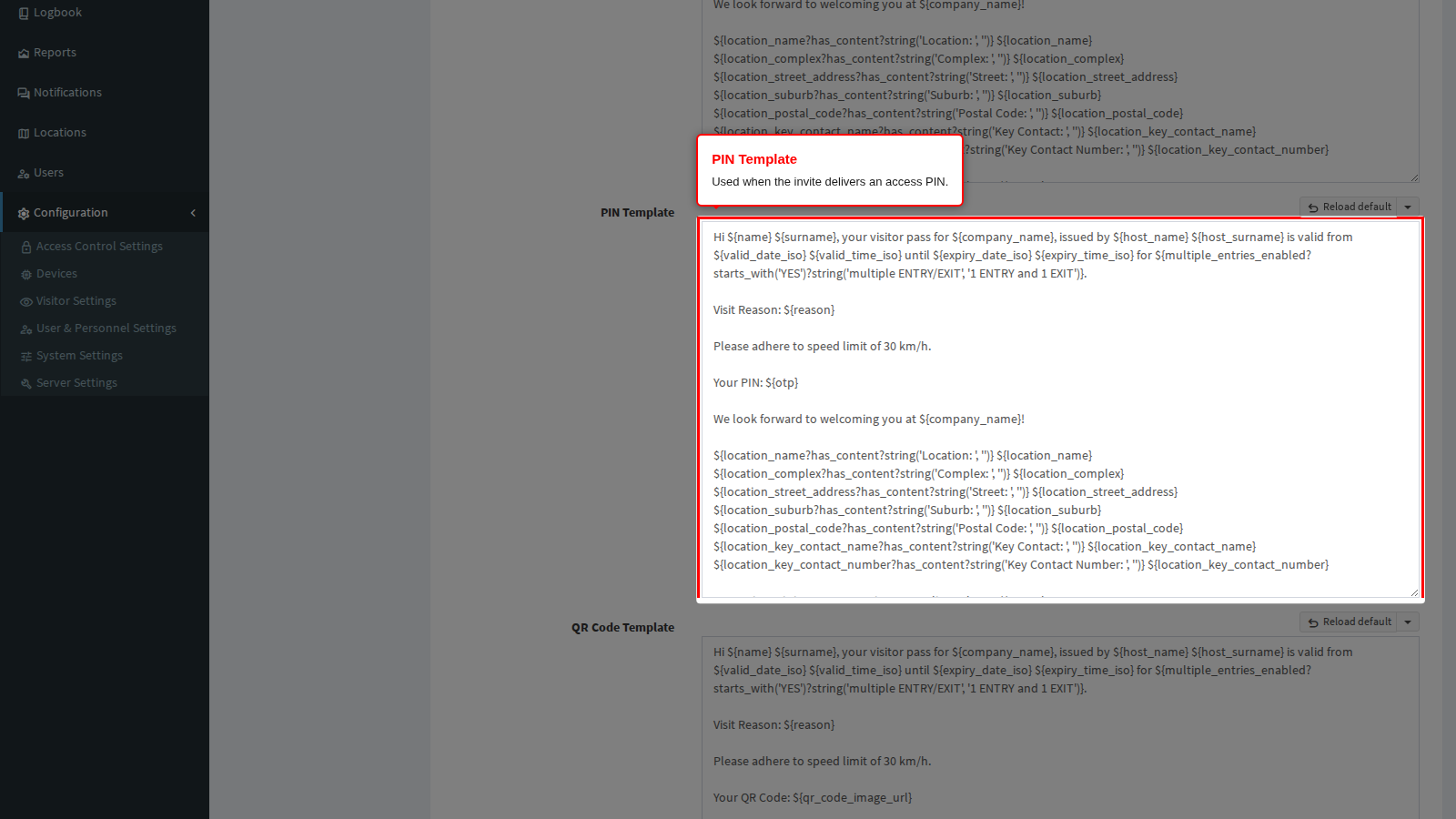 The PIN instant-message template