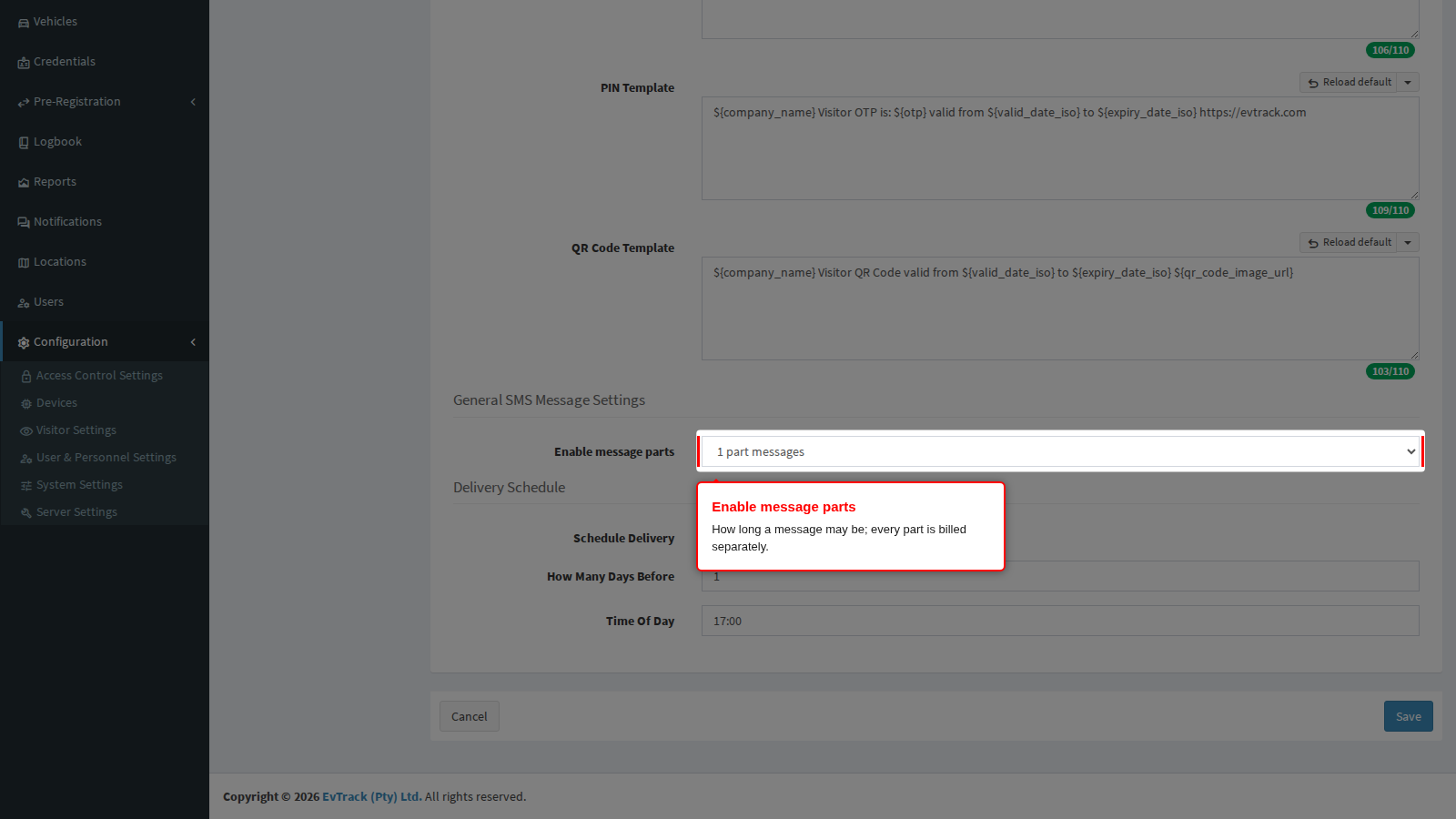 Enable message parts