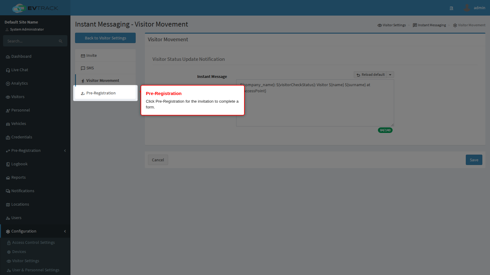 Pre-Registration in the page menu