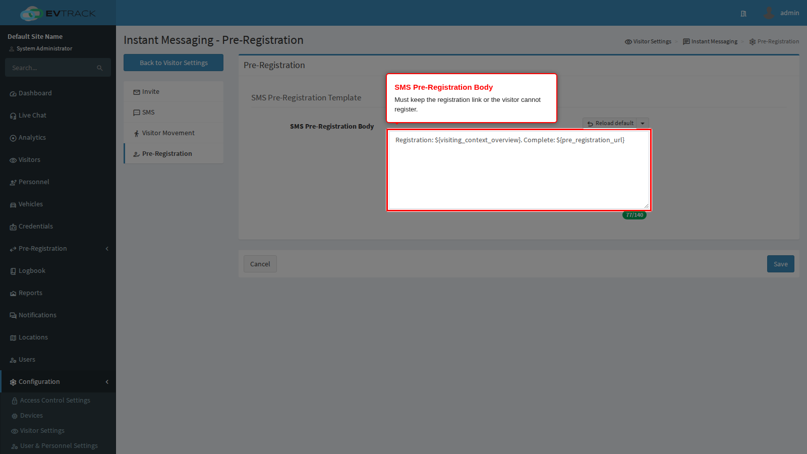 The pre-registration message