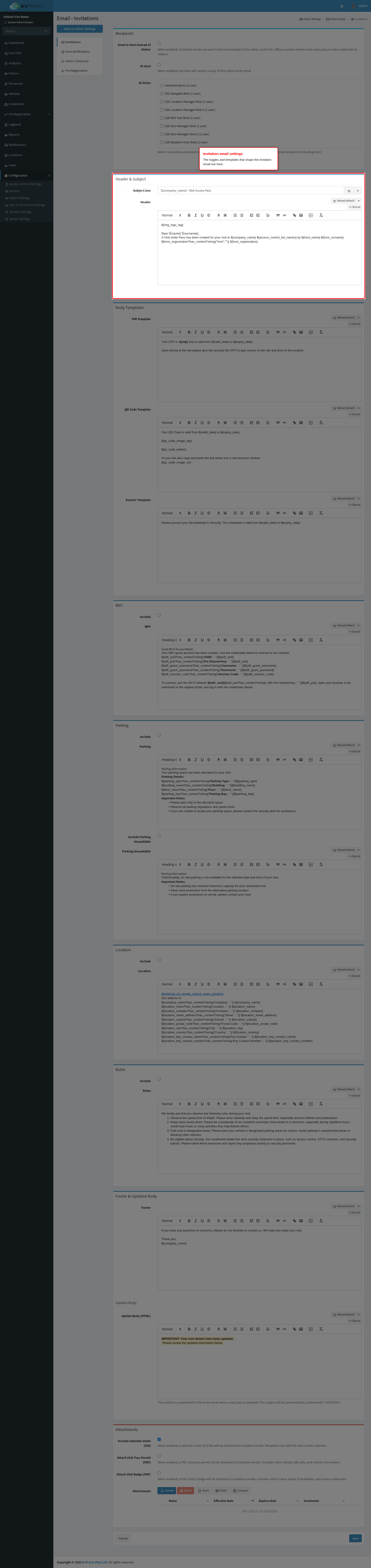 Invitation email settings